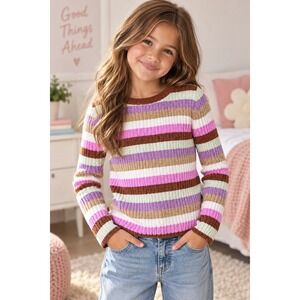 Carter's Kid Sweater Girls Size 7 Multi Color Striped Ribbed Chenille Knit Top